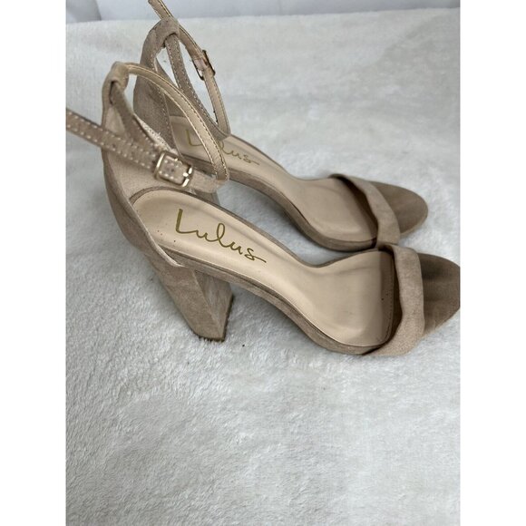 Lulus Beige Suede High Heel Sandals With Ankle Strap Buckle - Size 7.5 - Picture 2 of 5
